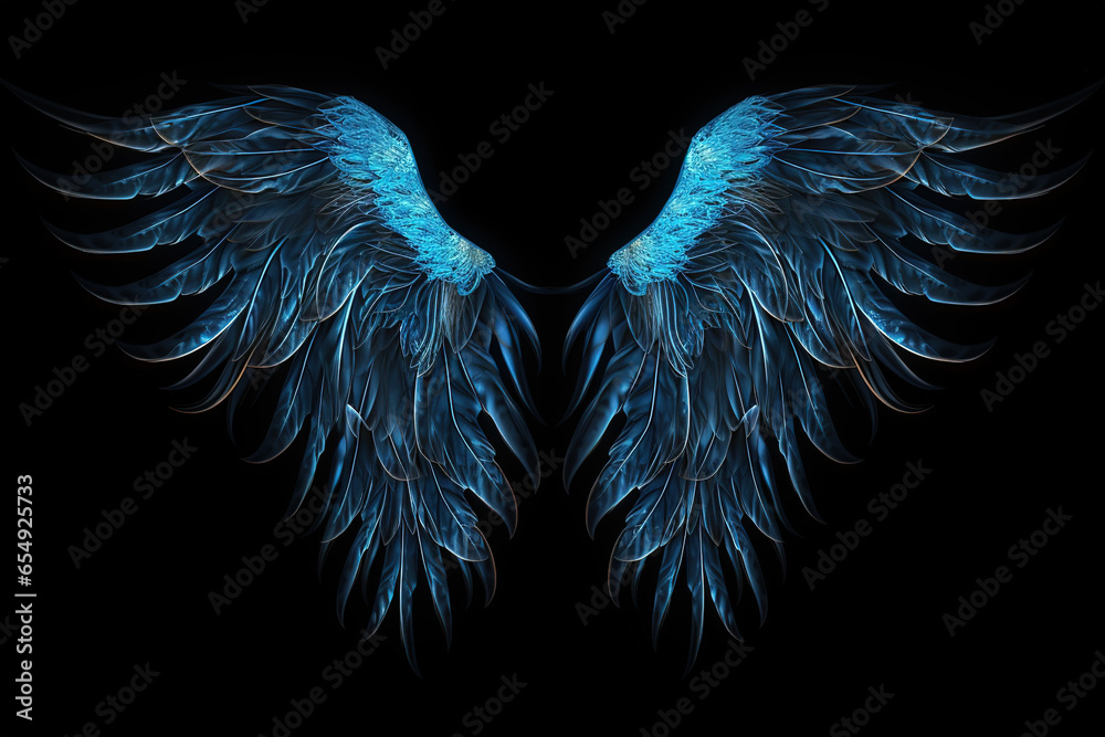 Obraz premium Blue Wings on a Black Background