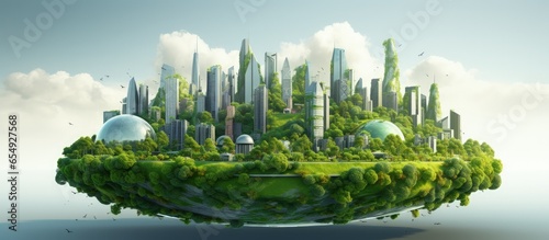 Future city with green and harmonious integration of nature depicted in with copyspace for text