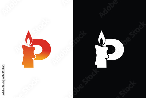 Initial letter logo P candle logo design. P candle logo Vector Icon. Candle logo vector illustration design.