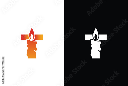 Initial letter logo T candle logo design. T candle logo Vector Icon. Candle logo vector illustration design. photo