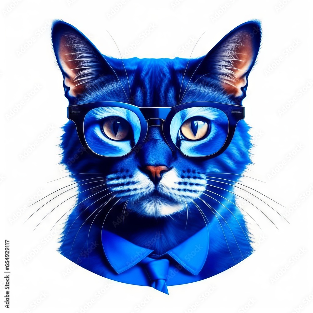 blue cat with glasses professional shot art design concept ai