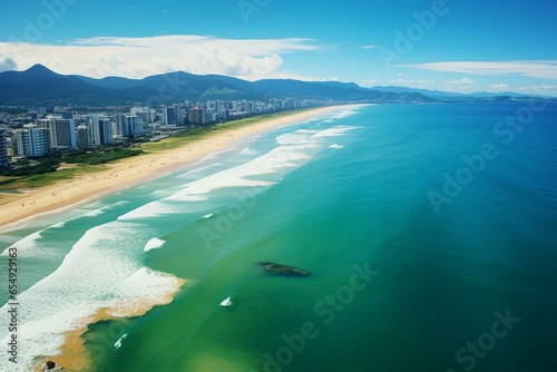 Leinwand Poster Bird's-eye view of the ocean at Brava Beach, Itajaí, Santa Catarina, Brazil