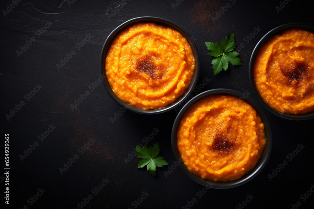 custom made wallpaper toronto digitalSweet potato pudding on a table with a black background taken from a high angle