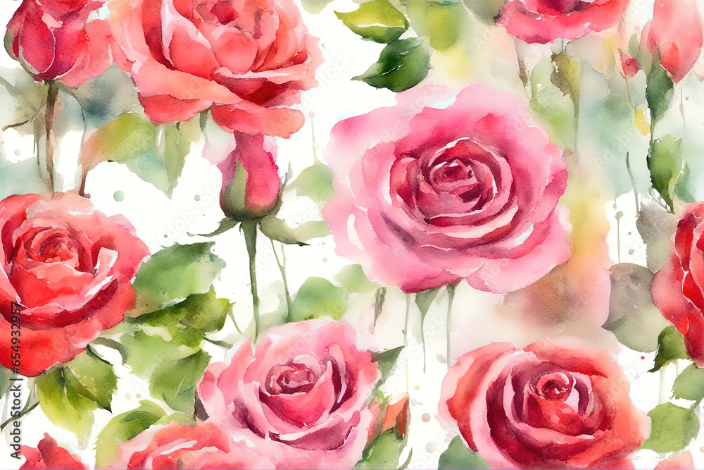 Watercolor roses flowers background isolated on white, abstract flowers made from watercolor paint splashes. Watercolor roses flowers background isolated on white, abstract flowers made from watercolor paint splashes.