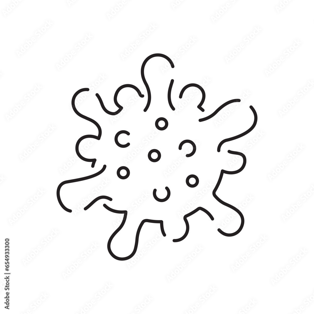 Flu line icon. Thin line icon with bacterium, virus, microbe and protection shield