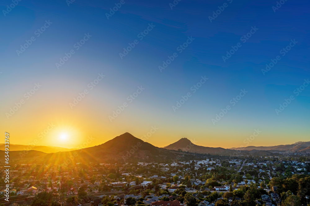 Sunset over the Mountains, city, sunrise,