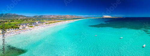 Aerial view of La Cinta beach in Sardinia with turquoise sea © Martin Valigursky