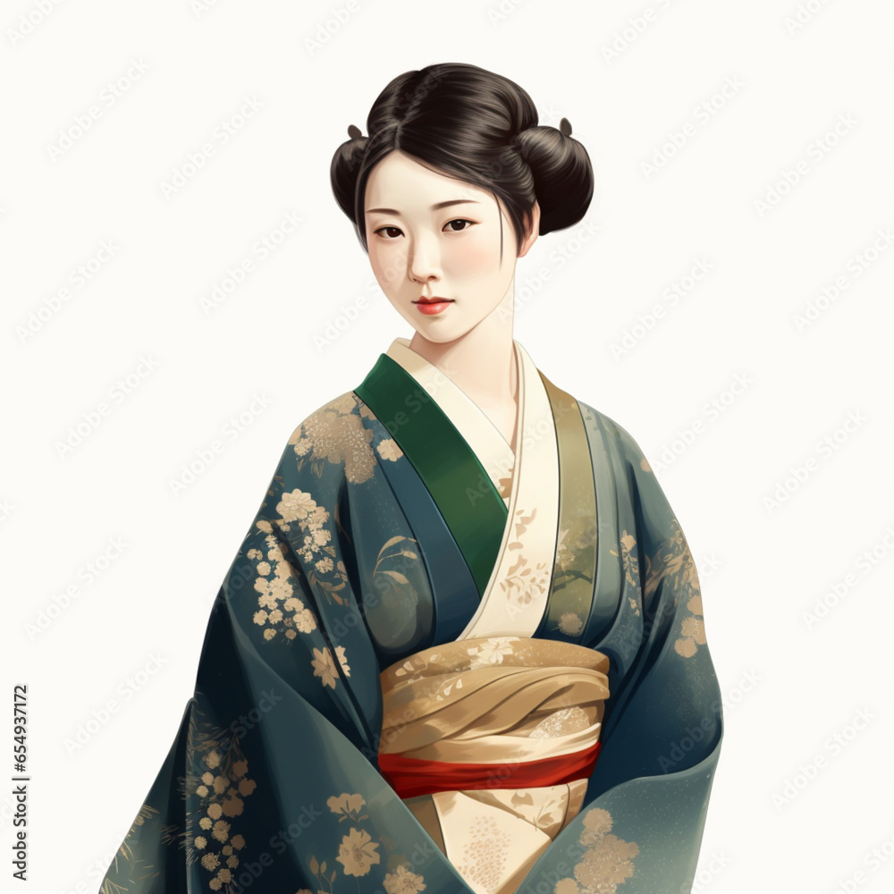 Japanese woman in kimono illustration Japanese woman in kimono illustration