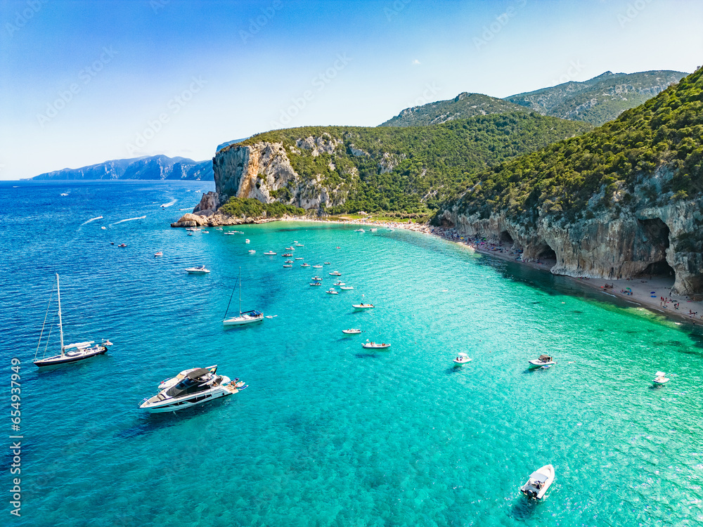 Drone view of the vibrant Cala Luna Beach on Sardinia island, Italy