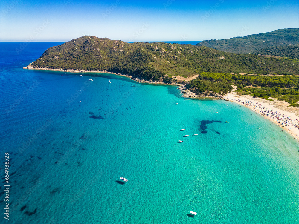 Aerial drone view of Cala Monte Turno and San Pietro Beaches, Sardinia. Italy Aerial drone view of Cala Monte Turno and San Pietro Beaches, Sardinia. Italy