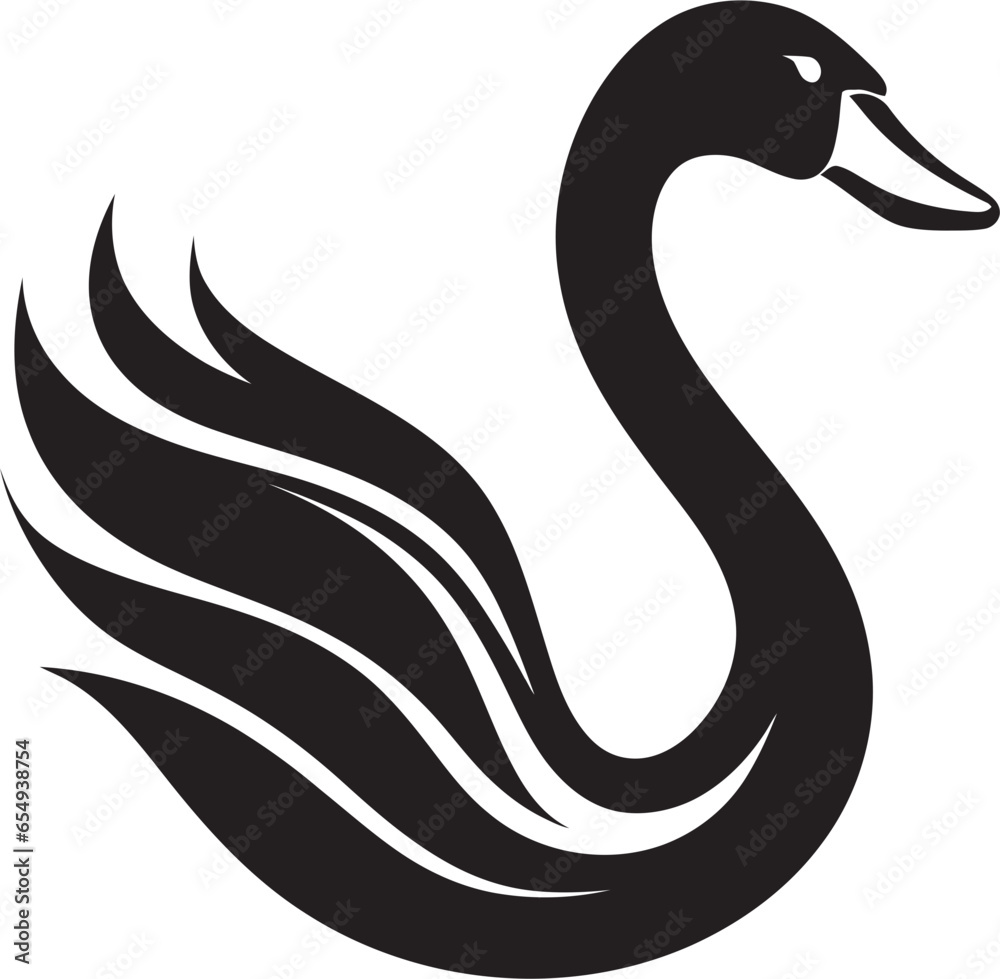 Black and White Bird Symbol Minimal Swan Illustration Black and White Bird Symbol Minimal Swan Illustration