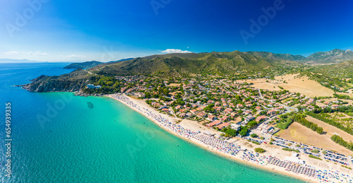 Obraz na płótnie Aerial view of the Solanas beach in the province Sinnai in Sardinia, Italy w salonie