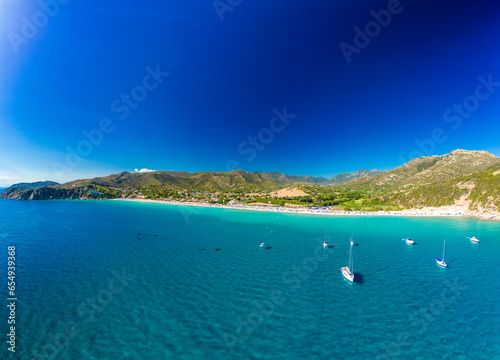 Aerial view of the Solanas beach in the province Sinnai in Sardinia  Italy