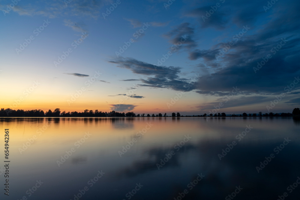 Blue hour after sunset over lake constance