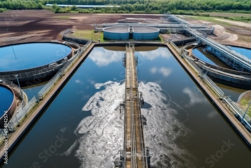 A bird's-eye view of a sprawling water treatment facility