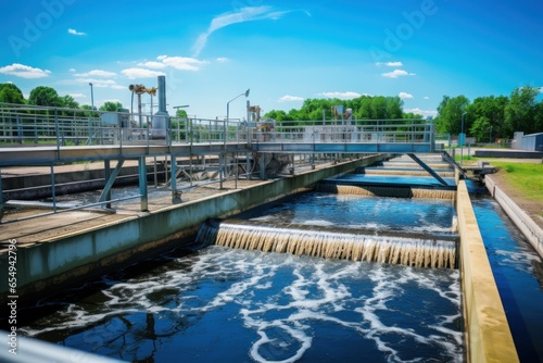 A dam in a large body of water at a wastewater treatment plant © nordroden