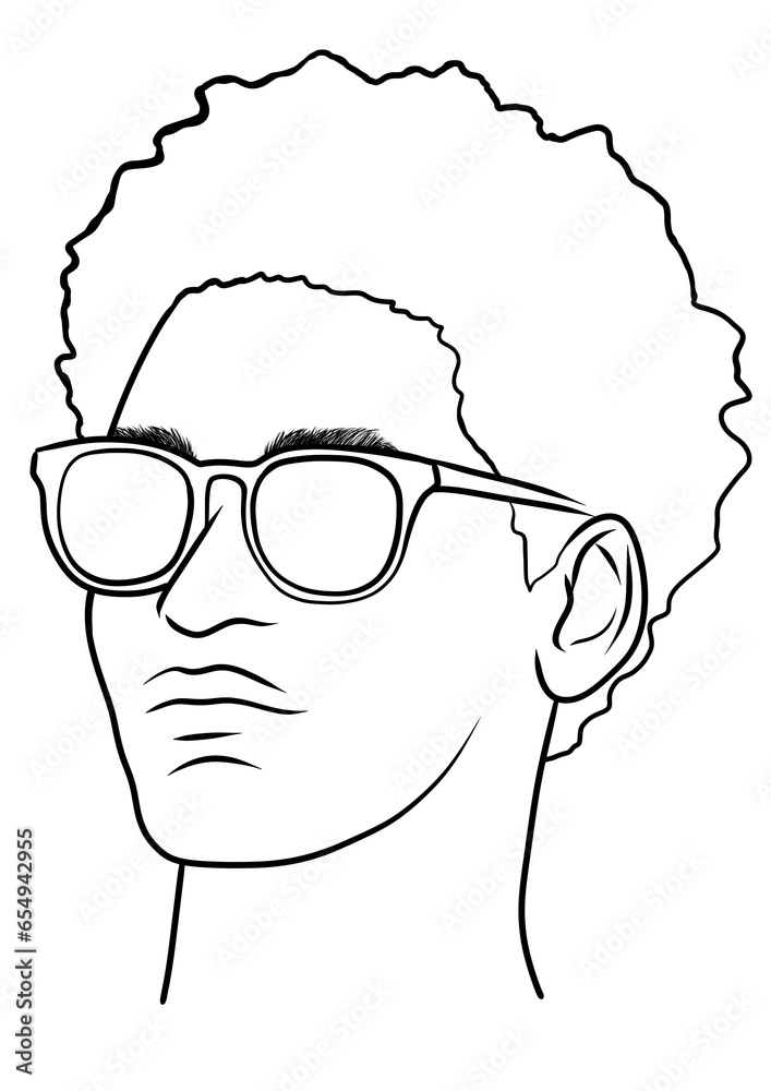 Man with sunglasses portrait outline illustration on transparent background