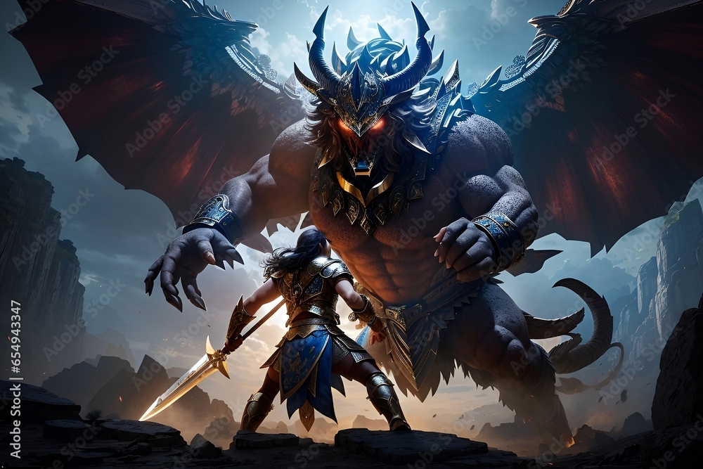 Clash of Ages: Historic Warrior vs. Mythical Behemoth