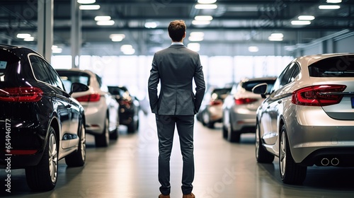 a young man is buying a car at an auto shop
