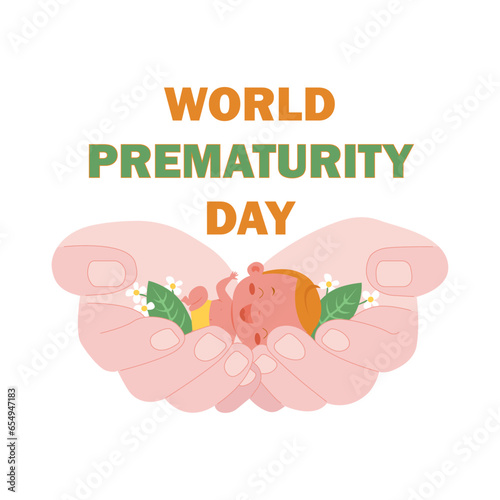 World Prematurity Day. Hands holding a small child.