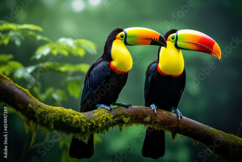 Pair of toucans sitting on a branch in the rainforest © Guido Amrein
