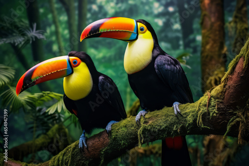 Pair of toucans sitting on a branch in the rainforest © Guido Amrein