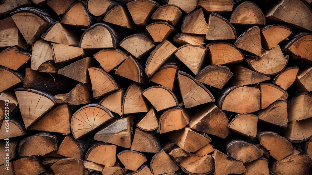 Stack of firewood background. ai generative Stack of firewood background. ai generative