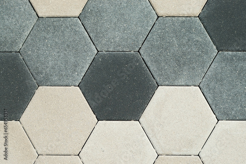 gray decorative paving slabs made of hexagonal blocks