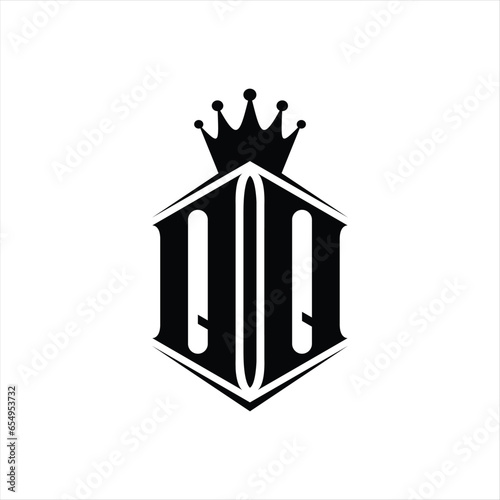 QQ Letter Logo monogram hexagon shield shape crown style design template