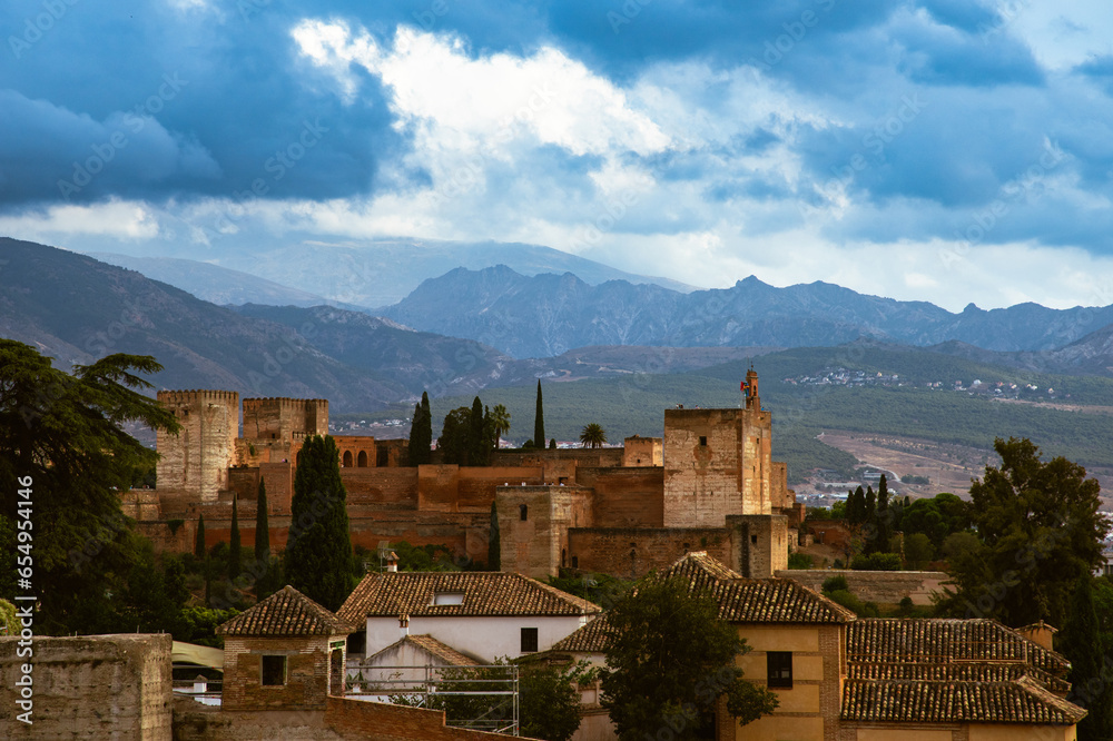 Evening view over Granada in Spain