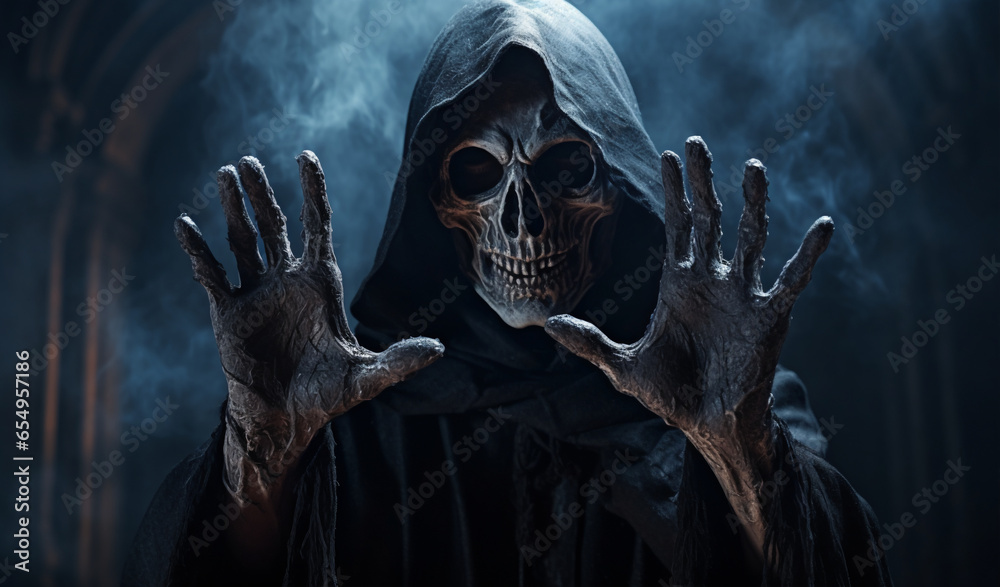 scary halloween skeleton - obrazy, fototapety, plakaty 