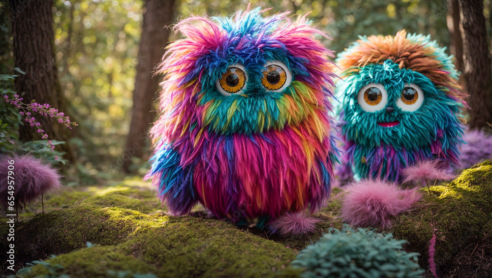 Naklejka premium Cute furry cartoon monster with eyes