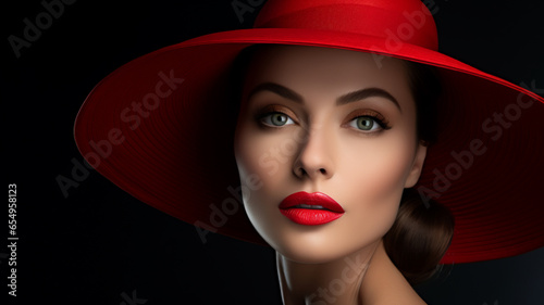 Beautiful woman with luxury lips makeup, AI Generative.