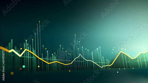 close up 3d illustration of a line chart showing Growth with connected wires and hints of yellow strong streaks of daylight shining through, impactful feel and simple, strong depth of field