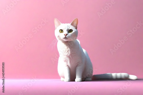 White cat striped on a pink background