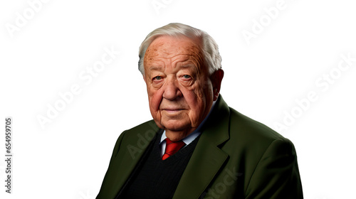 Portrait of senior man in suit and tie on transparent background cutout.