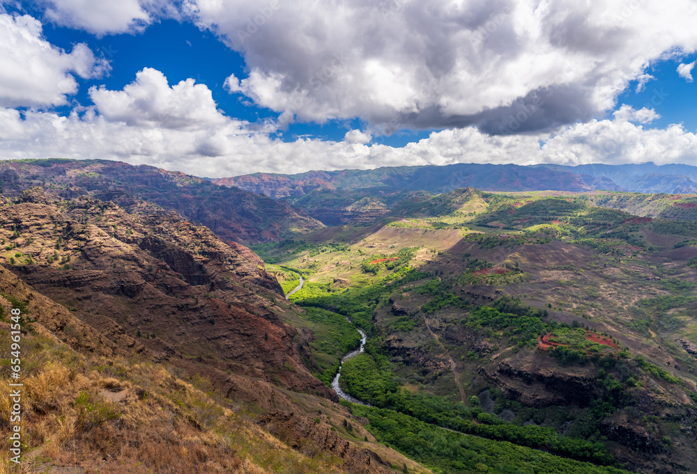 Waimea ditch and Mokihana valley in lower areas of Waimea Canyon on Kauai