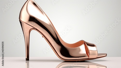 a glamorous pair of peep-toe heels in a metallic rose gold finish, perfect for a night out on the town