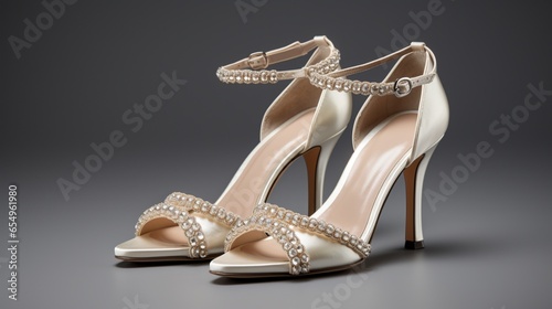a pair of classic T-strap pumps with a twist, featuring delicate pearl embellishments along the straps