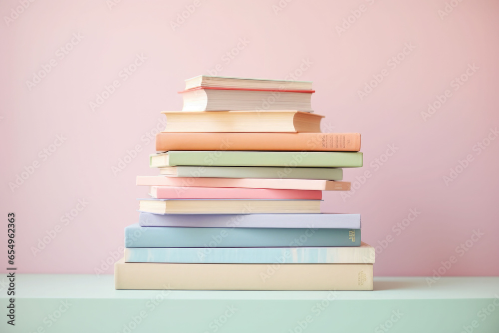 Stack of books in soft pastel colors. Generative AI Stack of books in soft pastel colors. Generative AI