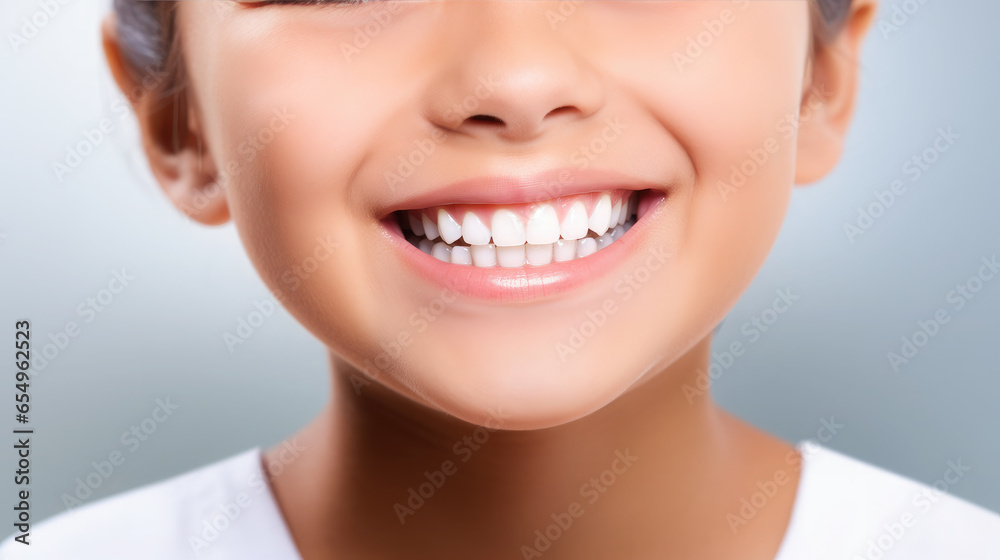 Generative AI, girl with beautiful white healthy teeth smiling, charming snow-white smile, dentistry advertising, oral care, mouth, face, cute woman, space for text, background Generative AI, girl with beautiful white healthy teeth smiling, charming snow-white smile, dentistry advertising, oral care, mouth, face, cute woman, space for text, background