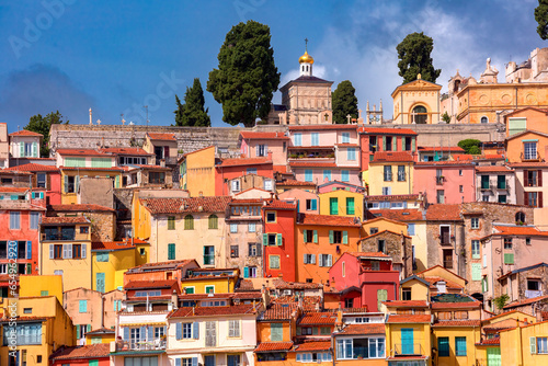 Colorful cosy houses in the Old Town of Menton, perle de la France, French Riviera, France