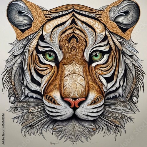 head of tiger, contemporary intricate artwork, abstract, high detail, surreal art photo