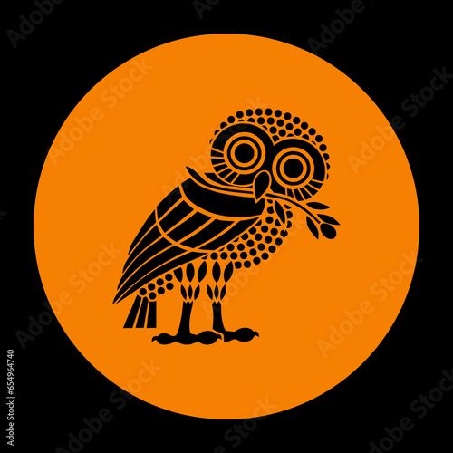 Historical circle badge Ancient flag of Athens polis vector silhouette illustration isolated on background. City state symbol in ancient Greece. Button roundel Owl of Athena, patron of Athens.