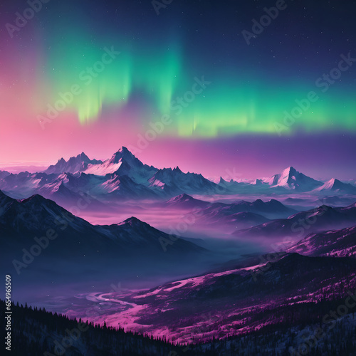 mountains under northern lights