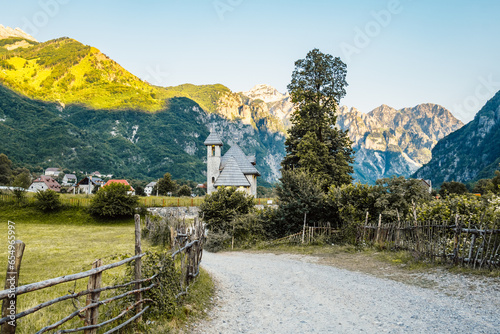 Christian Church in the village of Theth in Prokletije or Acursed Mountains in Theth National Park, Albania photo