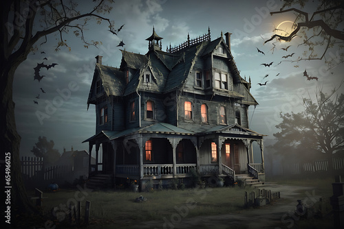 Haunted House. A creepy haunted house with a weathered  vintage look for Halloween and other spooky occasions