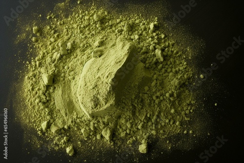 Bird's-eye view of green tea powder on plain surface. Generative AI