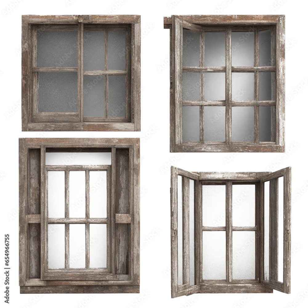 Obraz premium Vintage Window Frames Collection: Transparent PNGs with Apocalyptic, Dystopian, and Abandoned Aesthetics.