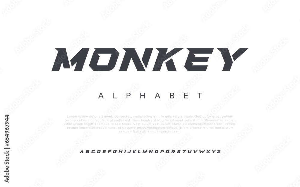 Monkey Modern abstract digital alphabet font. Minimal technology typography, Creative urban sport fashion futuristic font and with numbers. vector illustration. - obrazy, fototapety, plakaty 